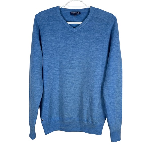 Peter Millar Crown Crafted Interlock Merino Wool V Neck Sweater Mens M Blue - Picture 2 of 7